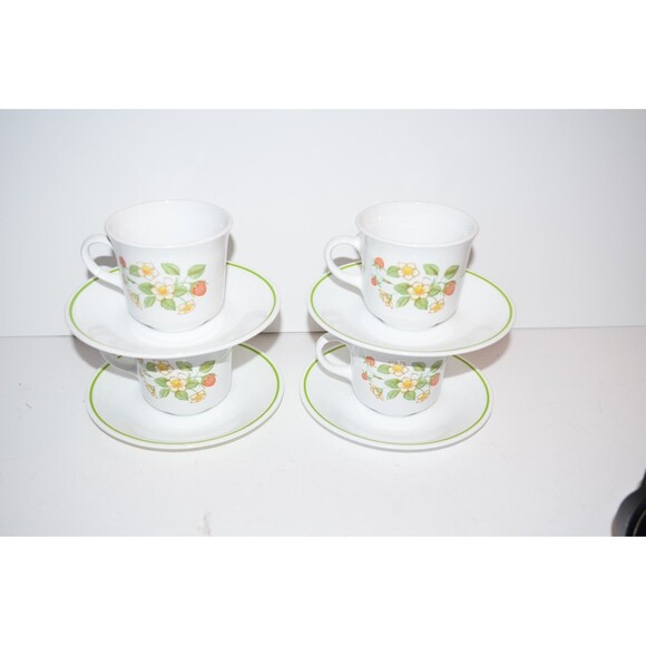 VTG Corelle USA Strawberry Sunday Sundae Coffee Tea Cups Mug Saucers SET OF 4 - Picture 8 of 8